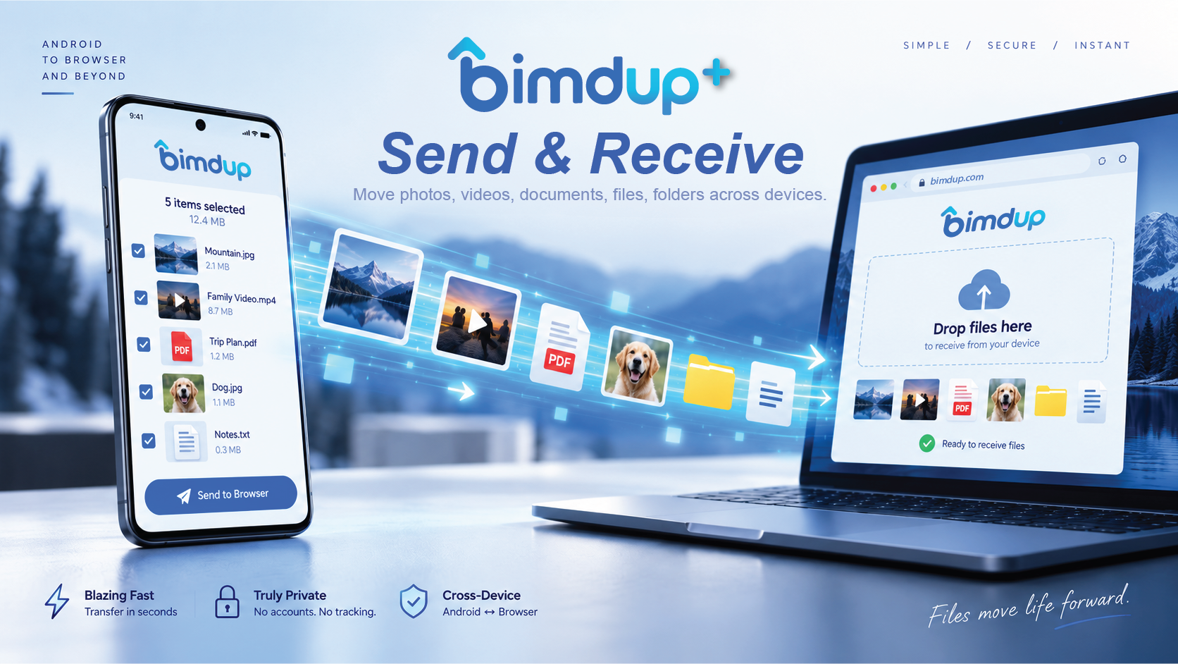 BimdUP Background Receiving transferring files between a computer browser and Android phone